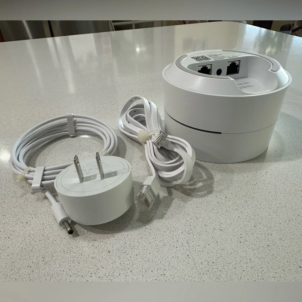 Google White Mesh WiFi Router Model GJ2CQ AC1200 with Accessories.